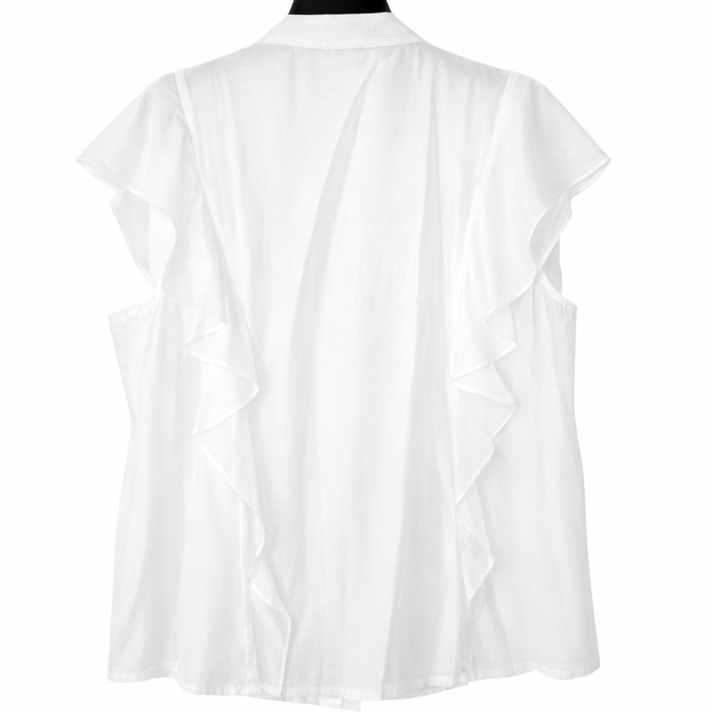 Tommy Hilfiger Womens Large Ruffle Blouse White Sleeveless Satin‎ Silk Like - Picture 2 of 6